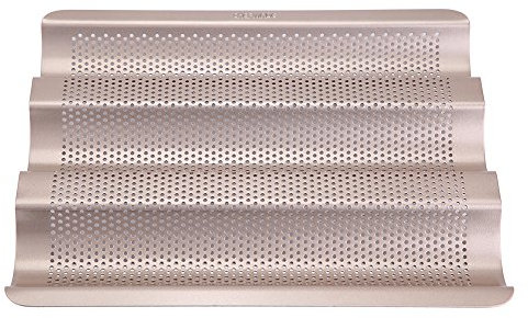 Jwthee Teglia per baguette, teglia antiaderente da 10 pollici per baguette in acciaio al carbonio, vassoio per pane forato a 3 pagnotte, teglia per baguette perforata per baguette,