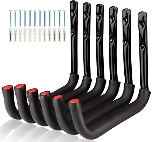 Garage Storage Ladders Hooks, 6 Pcs Heavy Duty Utility Hanger, 25cm Wall Mount Rack Safely Holds 23KG (23cm x 25cm)