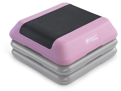 Circuit Fitness by Marcy 16 x 16 inches Adjustable Height Aerobic Step Platform with 2 Risers, Non-Slip Rubber Surface, Home Exercise Fitness Training, Sakura Pink STEP-PINK02-2R