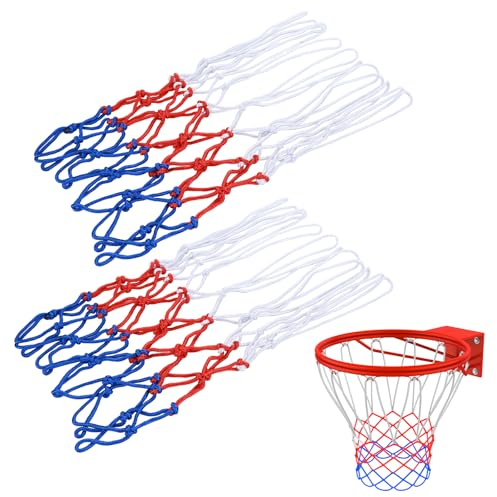 2 Pack Heavy Duty Basketball Net Replacements 12 Loops Basketball Nets for Indoor and Outdoor Hoops, Durable and Weather-Resistant Red White Blue