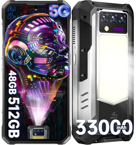 OUKITEL WP100 TITAN Móvil Irrompible 5G - 33000mAh Móviles Rugerizado con 100 Lúmenes Proyector, 48GB+512GB Movil Resistente con 1200 Lúmenes Luz de Camping, 6.8'' FHD+120Hz Smartphone, 200MP+32MP,NFC