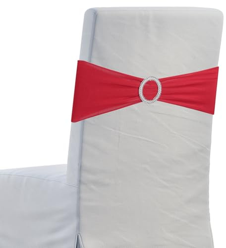 sourcing map 10 lazos para silla, 350 x 130 mm, banda elástica de poliéster con hebilla deslizante para banquetes, fiestas, bodas, eventos (rojo vino)