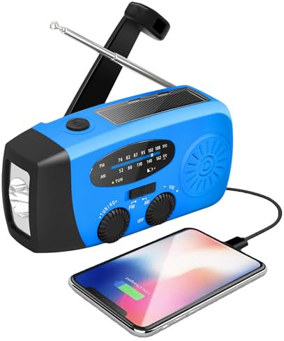 Radio Emergencia | Radio Portatil Pequeña Am FM | Radios Pilas Emergencia | Transistores Radios Pequeños con manivela Solar y Alarma SOS | Versátil Lámpara Reproductor MP3 R-Adios para Cortes Energía