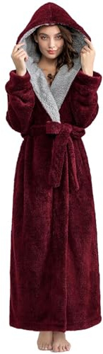 ZFSOCK Womens Long Dressing Gown: Fluffy Luxury Ladies Robe with Belt & Pockets Winter Housecoat Nightwear- Thick Soft Bathrobe Loungewear Christmas Birthday Gift for Wife, Mum or Maternity