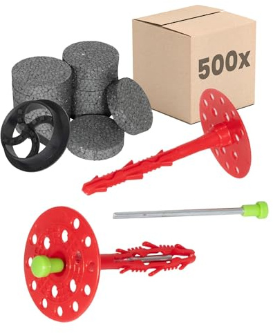 PROTEKTOR Kit de 500 chevilles d'isolation Ø8x160mm avec rondelle, fraise & clou acier pour ITE, chevilles à frapper de façade certifiées ETA toutes catégories