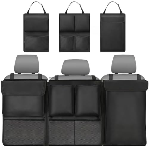 Car Boot Organiser Storage,Detachable Multi-Pocket Seat Back Organiser with Zipper,Waterproof Foldable Boot Tidy with 7 Pockets,Seat Back Protectors Children's Travel Storage for SUV Truck MPV (Black)