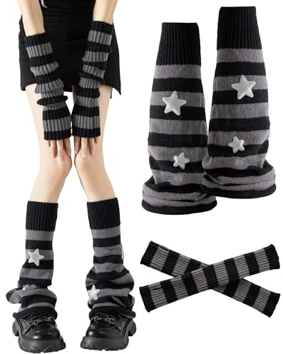 Yawlsow benvärmare för kvinnor flickor Y2k stickad volang benvärmare vinter med paljett, Kawaii lång strumpa gotisk Harajuku tillbehör