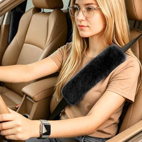 COFIT 2 Piezas Protector Cinturón Coche Felpa, Almohadilla Cinturon Seguridad Funda Suave, Protector Hombro Universal Accesorios Interior Confort, Negro