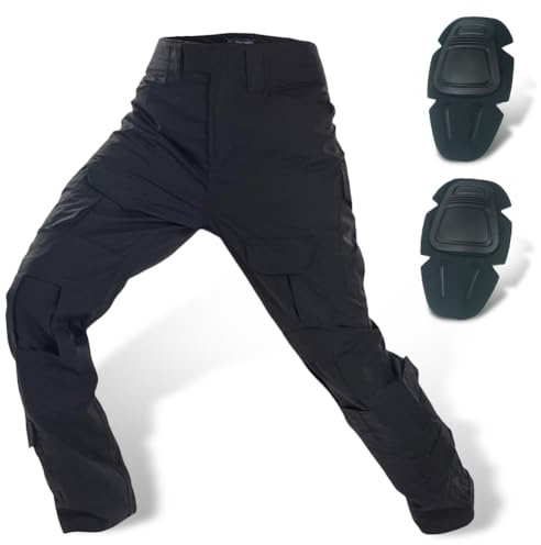 HANSTRONG GEAR Tactical Pants for Men with Knee Pads, Military Airsoft Paintball Combat Pants, Multi-Pocket Quick Dry Cargo Pants for Hunting Hiking Work (Black, 38W)