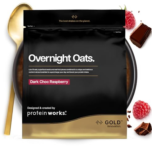 Overnight Oats | Colazione Ad Alto Contenuto Proteico | Snack A Basso Contenuto Di Zucchero | Avena A Basso Indice Glicemico | THE PROTEIN WORKS | Cioccolato Fondente al Lampone | 1kg
