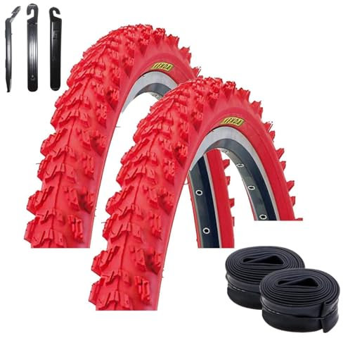 2 x Kenda 24 Pyscho K-829 MTB Fahrradreifen in Rot 50-507 (24 x 1,95) + 2 passende Schläuche DV inkl. maxxi4you Reifenheber