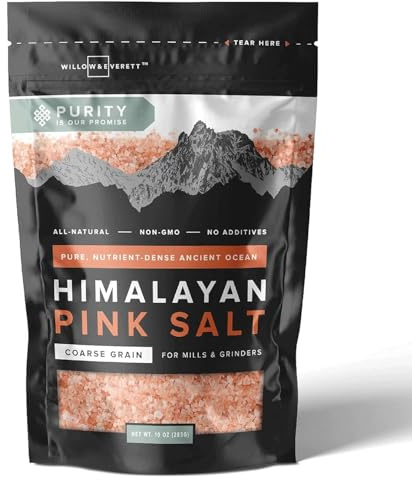 Willow & Everett 10oz 283g Himalayan Pink Rock Salt for Cooking Grinder Mill Refill Coarse Grain Kosher Non-GMO Natural Sea Salt Alternative Resealable Bag