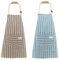 2pcs Algodón Lino Ajustable Cocinar Chef Delantal Cocina Delantal de Mujer con Bolsillos Azul