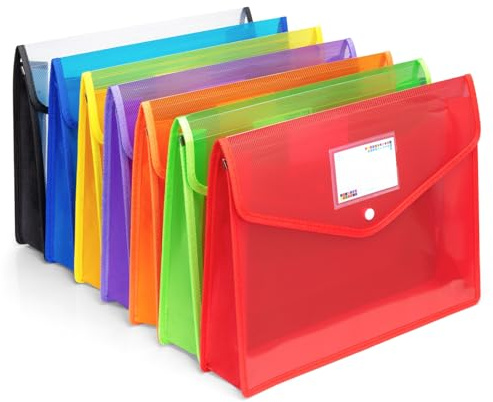 Plastic File Folders, Waterproof Transparent Expandable File Organiser, Portable Large Capacity A4B4 File Wallet for Office Business School (7 Pack)