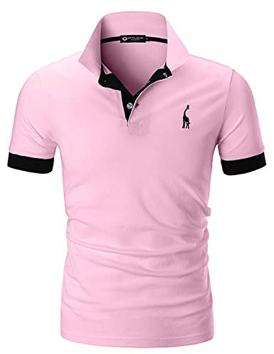 STTLZMC Polo para Hombre de Manga Corta Casual Moda Algodón Camisas Cuello en Contraste Golf Tennis,Rosa,5XL