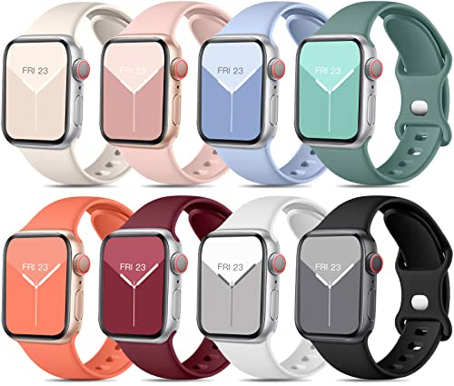 Mastten 8 Pack Correas Compatible con Apple Watch Correa 38mm 40mm 41mm 42mm, Banda de Correa de Silicona Sport Suave para Apple Watch Series 10 9 8 7 8 7 6 5 4 3 2 1 SE, iWatch Pulsera Color Claro