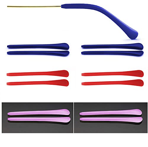 Luvadeyo 6 pares de fundas de silicona para gafas, fundas de silicona antideslizantes, piezas de repuesto de reparación, accesorios de repuesto para gafas de sol finas de metal (rojo/rosa/azul)