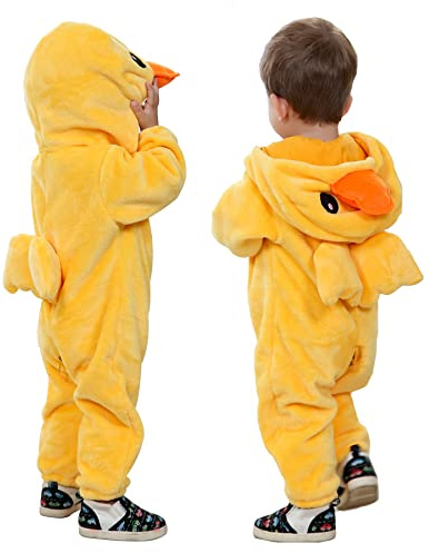 Doladola Unisex Baby Toddlers Romper Jumpsuit Hooded Cartoon Sleepsuits Infant Outfit (4-5 Years, Yellow Duck)