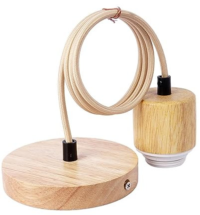 kowaku Lámpara Colgante Techo E27, Portalamparas con 120 cm Cable, Portalámparas Colgante de Madera Vintage, Casquillos Bombillas para Porche, Sala de Estar, Restaurantes, Hoteles y Bares