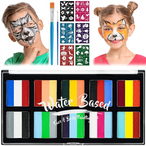 LOPHE Kinderschminke, 10 Farben Gesichtsfarbe Kinderschminke Set Mädchen, Waschbar Face Paint Bodypaint Schminke Kinder, Make Up Theaterschminke für Halloween Fasching Karneval（101A）