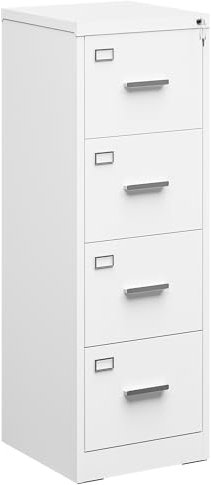 YITAHOME Aktenschrank Abschließbar mit 4 Schubladen, Metall Aktenschränke mit Cue-Karte für A4, Legal, Letter, Büroschrank Metallschrank für Home-Office, Hängeregistratur, Weiß, 62 x 45 x 133cm