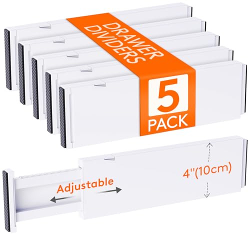 Lifewit 5-pack lådavdelare i plast 10 cm höga, 34,3-55,9 cm justerbar lådorganisering för kläder, utdragbar lådorganisering för kläder i sovrum/badrum/kök/kontor Sortering och förvaring