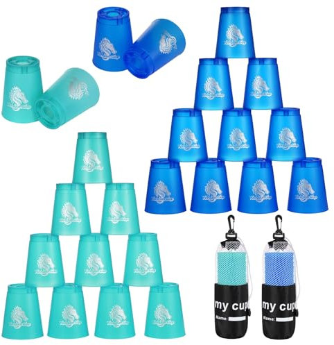 yeesport 24 Pcs Sport Stacking Cups, Speed Training Game for Challenge Competition, Plastic Stacking Cups, Classic Family Game for Kids and Adults, Blue+Green