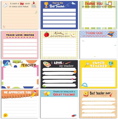 Eaasty Juego de 12 blocs de notas adhesivas de 360 hojas para profesores de 4 x 3 pulgadas, iconos para profesores, lista de tareas, notas adhesivas de colores, bonitos regalos de agradecimiento para