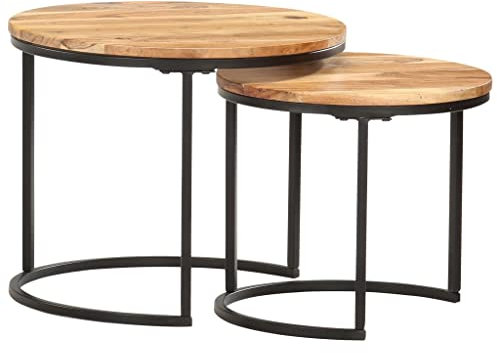 Satztisch-Set aus massivem Akazienholz, für Wohnzimmer und Schlafzimmer, 2-teiliges Sofa-Beistelltisch mit Ablageregal