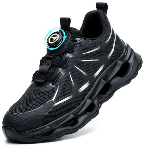 RASEARY Zapatos de Seguridad para Hombre Mujer Ligero Zapatos de Trabajo con Punta de Acero Antideslizantes Zapatillas Trabajo Transpirables Comodo Calzado，Negro 45 EU