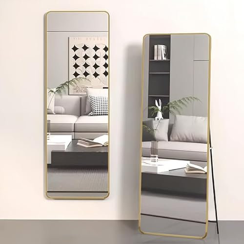 devesanter Rechteckiger Ganzkörperspiegel 44x149 cm Minimalistische Rahmen Standspiegel Ganzkörperspiegel Groß Wandspiegel für Wohn-, Schlaf- und Ankleidezimmer Spiegel, Gold