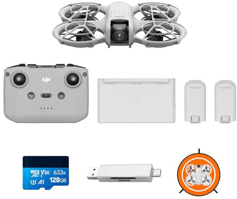 DJI Pack Neo Vuela Más, dron mini con cámara 4K UHD, 135 g dron que vuela siguiéndote,despega desde la mano,seguimiento de objetivos,QuickShots, vídeo estabilizado (Landing Pad + Elastic Band)