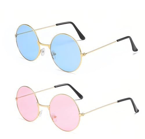 SSKHE Hippie Gafas de 2 Gafas de sol redondas estilo hippie años 70 años 80 accesorios para niños y adultos