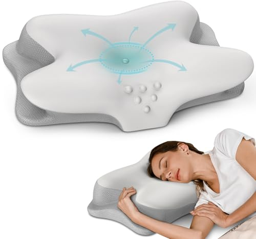 Cervical Neck Pillow - Cooling Pillow for Neck Pain Relief, Ergonomic Side Sleeper Pillow for Sleeping, Contour Orthopedic Memory Foam Pillows for Back & Stomach Sleepers with Pillowcase