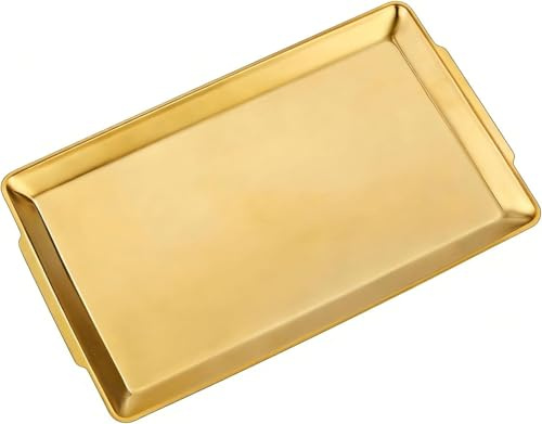 SANQIAHOME 15.8 x 9.5 Large Serving Platters, Stainless Steel Heavy-Duty Large Serving Trays, Gold Rectangular Plates for Food, Fruit, Party, Wedding, Christmas, Chip and Scratch Resistant