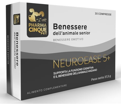 PharmaCinquePet Neuroease5+ | Naturligt kognitivt stöd för äldre hundar och katter | Artikulär rörlighet | Immunförsvar, 60 tabletter