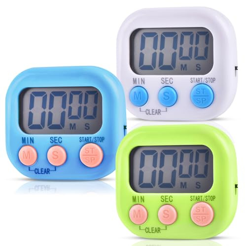 3 Pezzi Timer da Cucina Digitale con 3 Colori, Timer per Uova Magnetico Orologio Digitale per Conto Alla Rovescia con Timer Allarme Grande Display LCD per Cucinare e Studiare