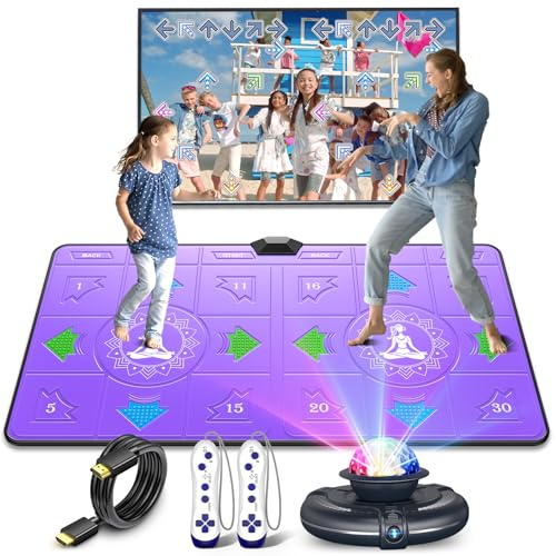 FWFX Electronic Dance Mat - Exercise Dance Mats Game for TV, Double User Dancing Games for Kids and Adults, Wireless Controller Dancing Mat, Birthday Toys Gifts for 6 7 8 9 10 11 12+ Year Old Girls