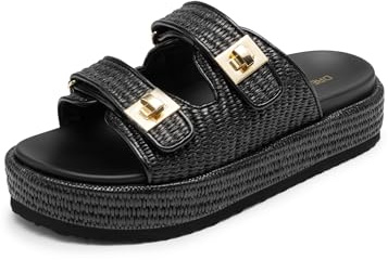 DREAM PAIRS Women Espadrilles Summer Wedge Sandals | Soft supportive PU midsole, chic buckle strap, hook-and-loop customizable fit, effortless slip-on