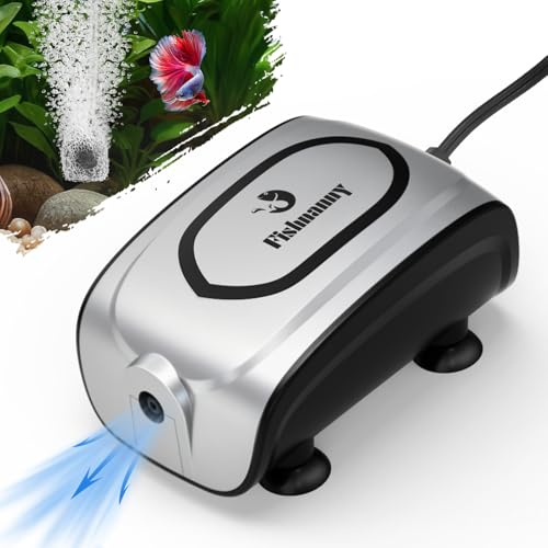 Fishnanny Small & Powerful 3W 180 L/H Aquarium Air Pump Silent - Mini Fish Tank Air Pump with Air Stone Aquarium Accessories Set, Durable Oxygen Aerator for 1-200L Fish Tank (Stylish Silver, 2026 New)