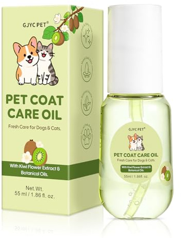Huile de Soin pour Le Pelage des Chiens et Chats – Après-shampooing sans Rinçage (Leave-in Conditioner) – Huile de Toilettage Hydratante, Démêlante & Brillance – 55 ML, Parfum Kiwi & Floral