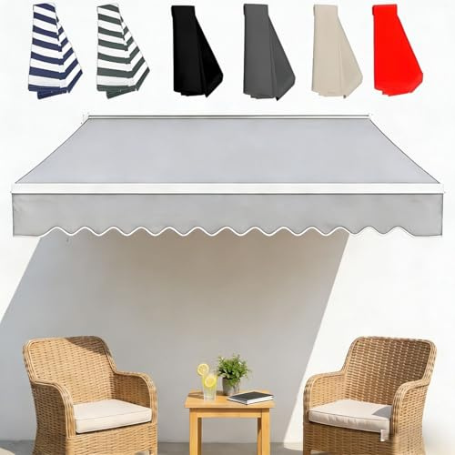 Replacement Fabric for Retractable Patio Awning 6.5ft 8ft 10ft 12ft 16ft, Feet Waterproof Canvas, Heavy Duty Vinyl Cover for Deck Shade, UV Resistant Outdoor Shelter Top