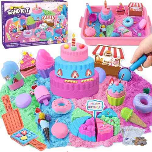 vamei Sable Magique Dessert Kit – 900g Magic Sand 4 Couleurs avec Bac