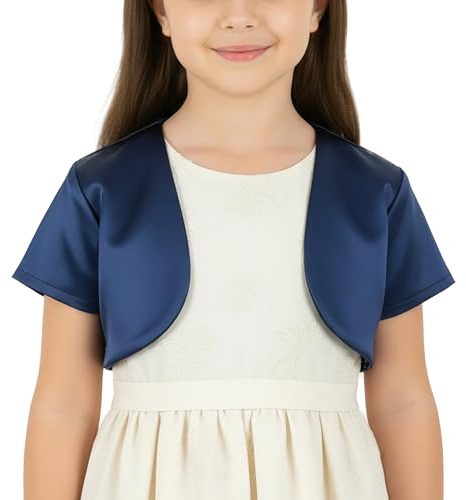 BlackButterfly Bambini Raso Manica Corta Bolero Ragazze (Blu Mezzanotte, 5-6 Anni)