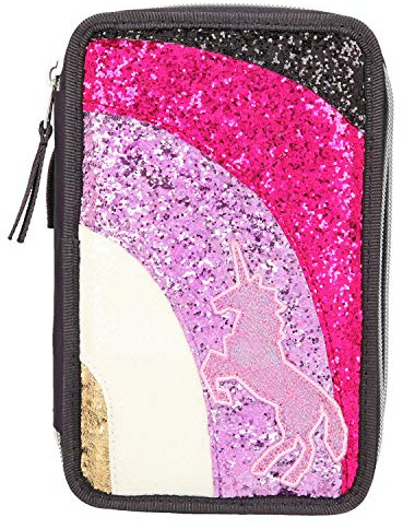 Depesche 10644 Federtasche mit 3 Reißverschlüssen und Glitzer, Ylvi und die Minimoomis, anthrazit, ca. 7,5 x 13 x 20 cm