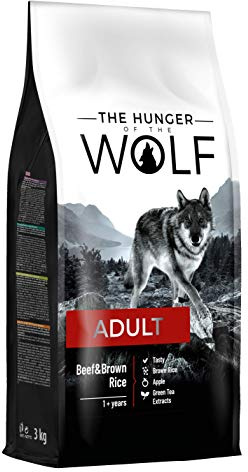 The Hunger of the Wolf hundmat för vuxna hundar av alla raser, fint beredd torrfoder med nötkött och brunt ris – 3 kg