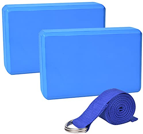 Chstarina 2 Blocco Yoga e 1 Cinghia per Yoga,Blocco In Schiuma Eva Ad Alta Densità Mattone Yoga Blocchi Yoga,Yoga Block Pilates Accessori Yoga per Pilates E Yoga Esercizi (Blu)