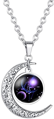 Caimeytie Halsband dam hänge måne smycken horoskop stjärntecken, 3 cm, Kristall