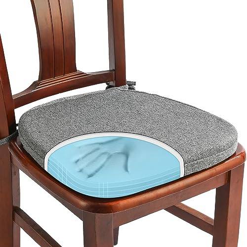 SINOSSO 1 Pack Memory Foam Chair Cushions for Dining Chair, Friendly Woven Fabric 16 U-Shape Comfortable Kitchen Chair Pad, Removable Slip Resistant Seat Cushion (1 Piece, Dark Grey)