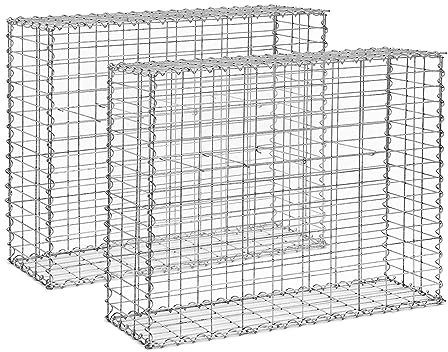 hillvert HI-WG-120 - Gaviones (2 unidades, 101 x 32 x 83 cm, acero galvanizado), fácil montaje, tamaño de apertura: 50 x 100 cm, valla de gaviones, cesta de alambre